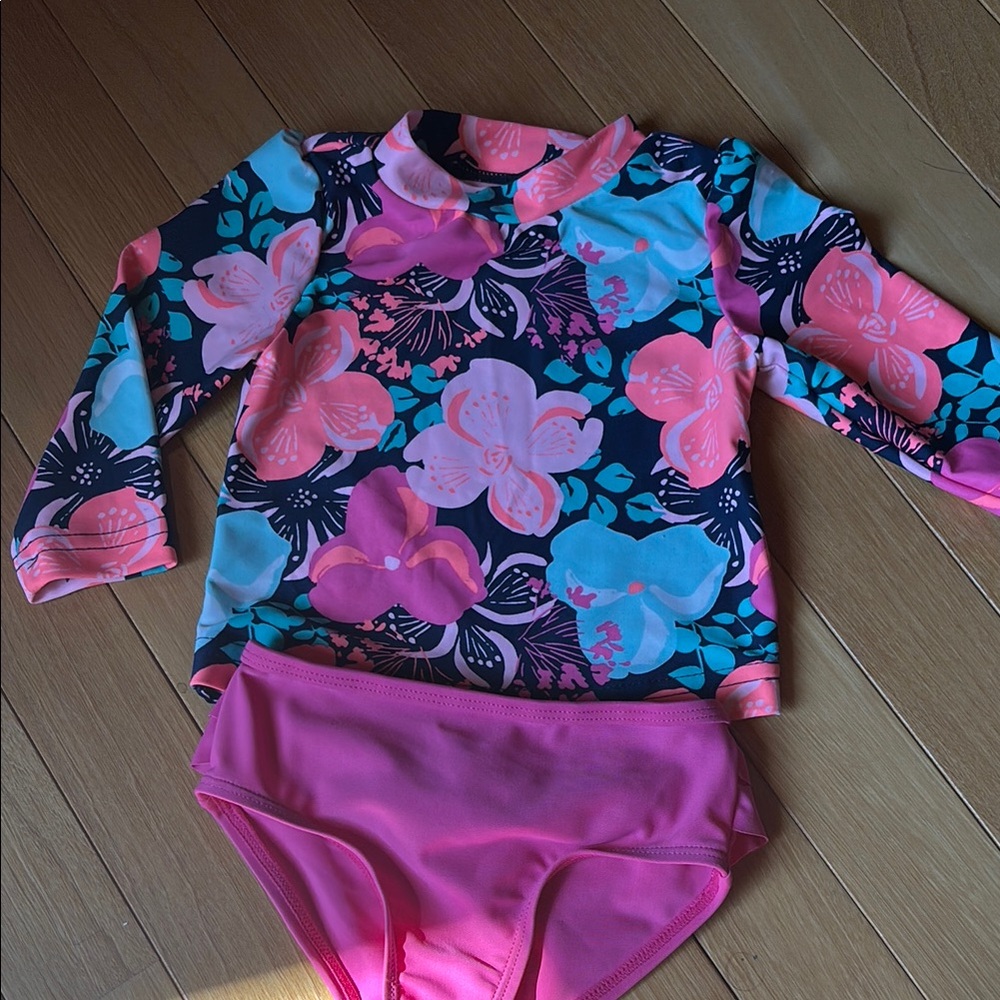 Carter's Pink and Blue Rashguard Swim Set Floral Design